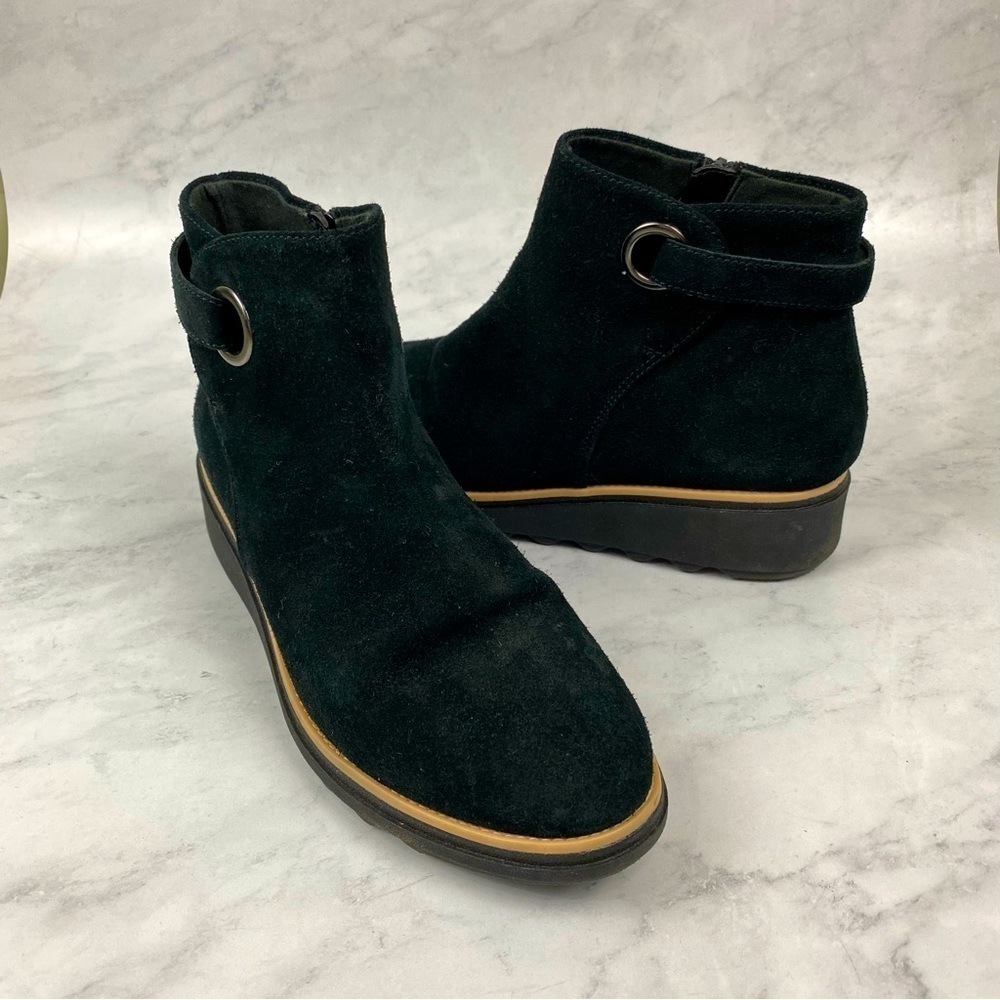 Clarks Collection‎ Sharon Spring Suede Ankle Boots Booties Shoes Black Size 8